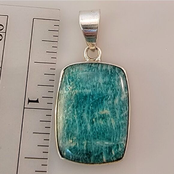 Sterling Amazonite Rounded Rectangle Pendant - Picture 2 of 5